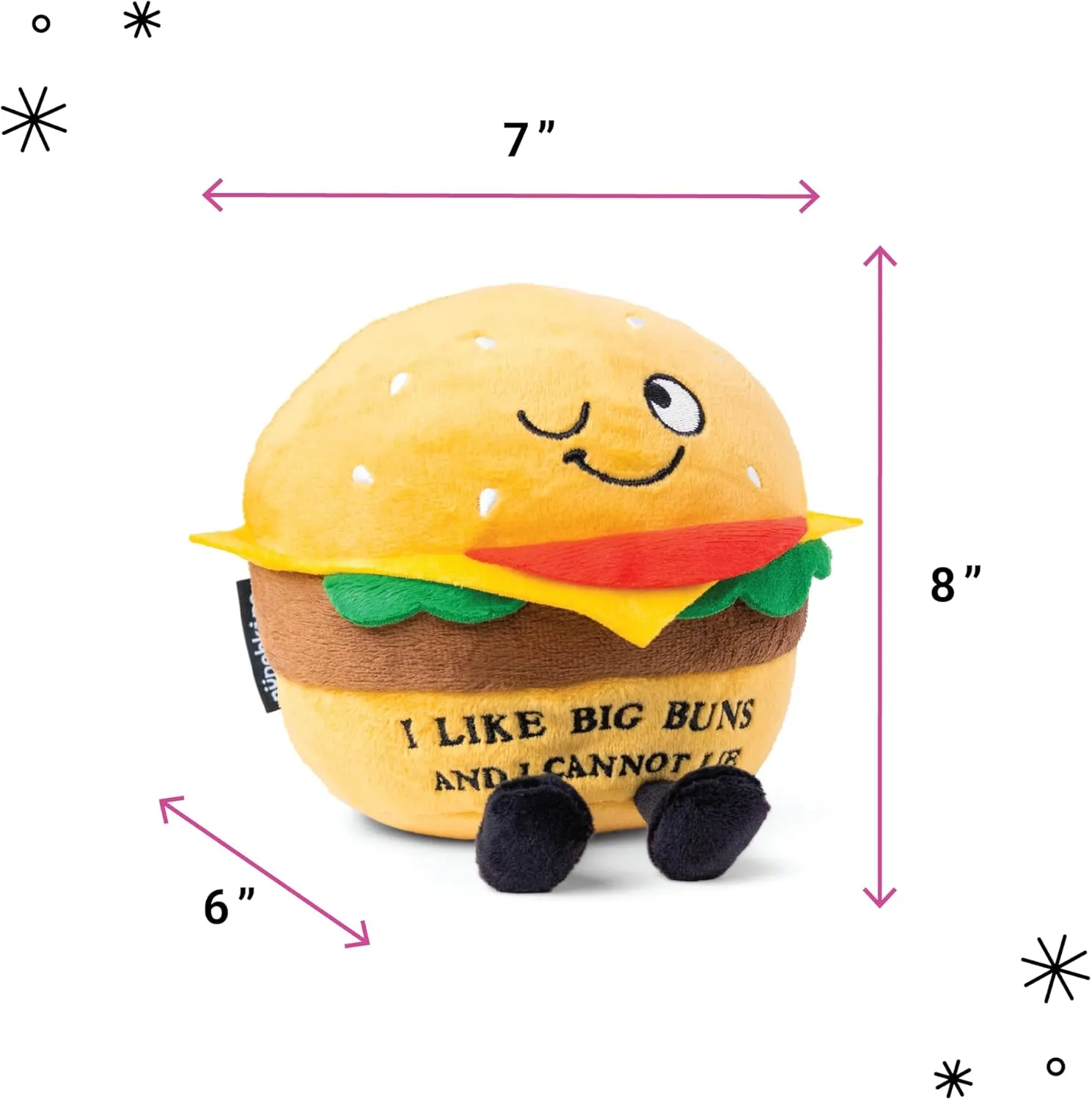 Hamburger Plushie - I Like Big Buns and I Cannot Lie Funny Hamburger Plush, Gift for Grillers, Food Plush Toy for Gifting