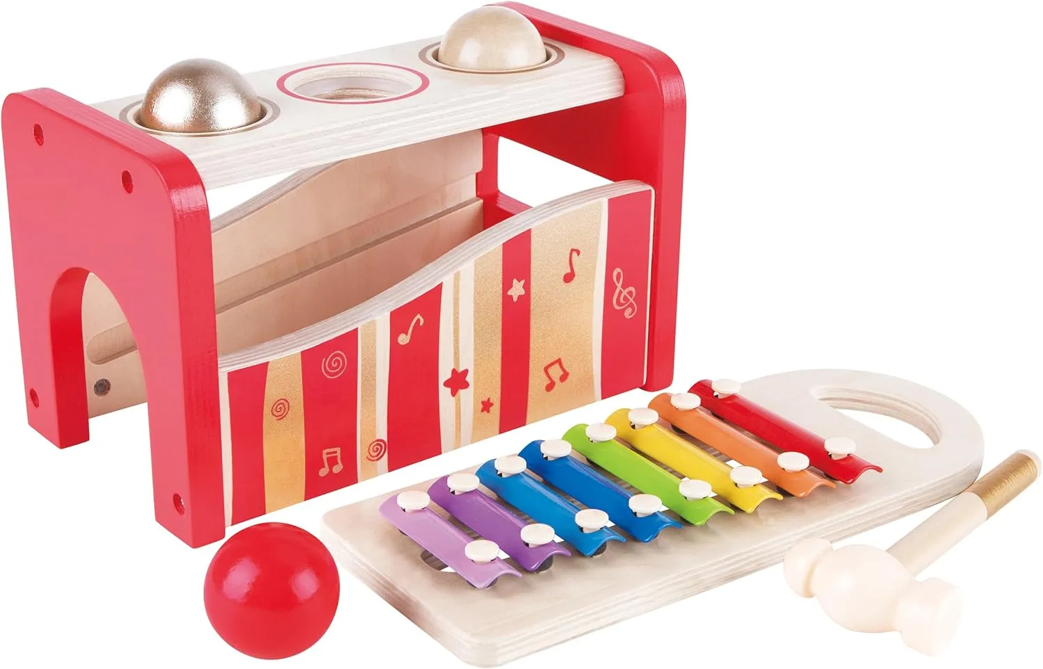 Hape Wooden Pound and Tap Bench with Slide Out Xylophone| Music Hammering Pounding Toys for Toddlers Age 1 Year Old and up, t 30th Anniversary - 2016 Limited Edition