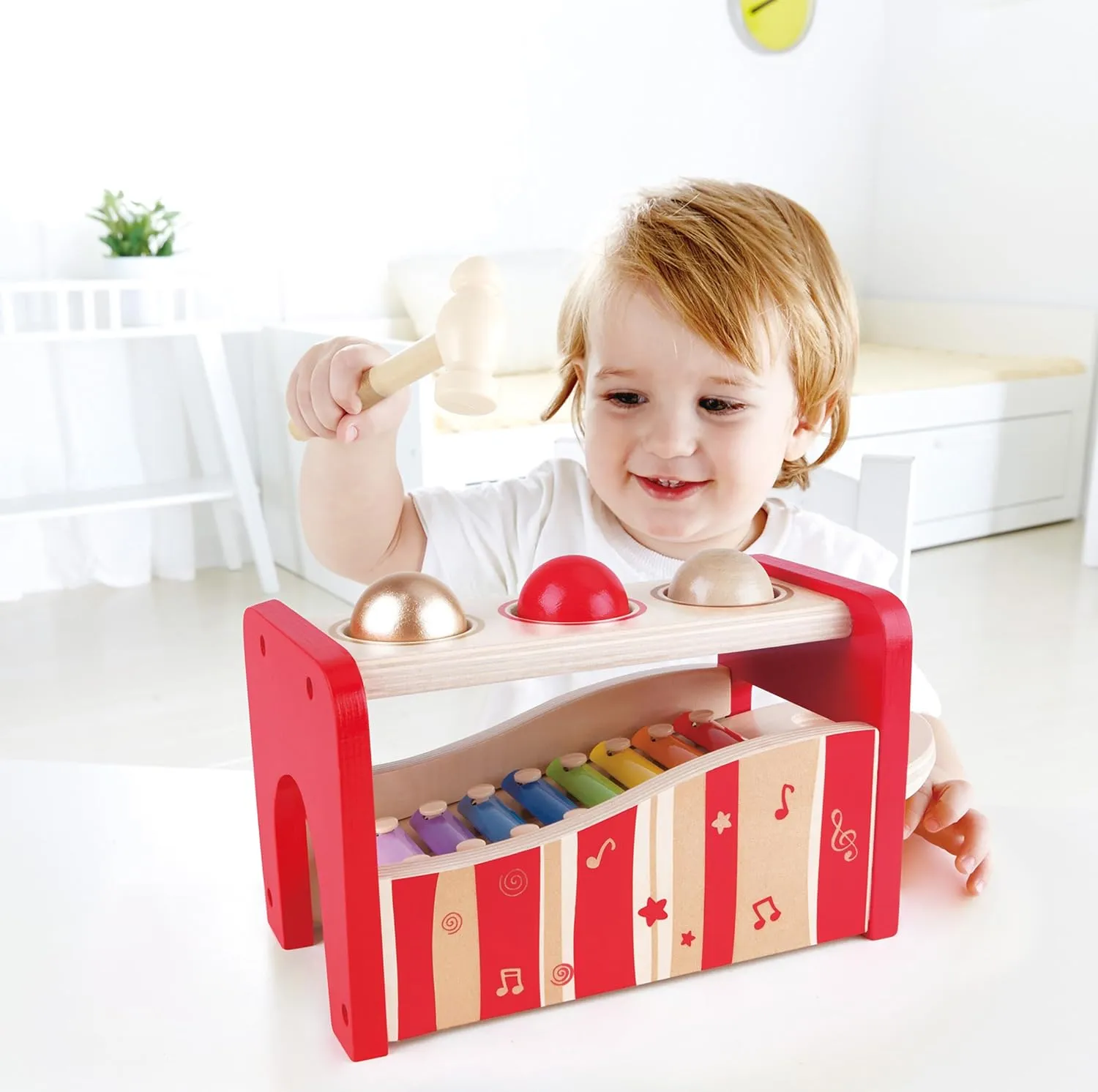 Hape Wooden Pound and Tap Bench with Slide Out Xylophone| Music Hammering Pounding Toys for Toddlers Age 1 Year Old and up, t 30th Anniversary - 2016 Limited Edition