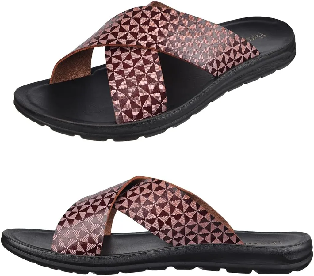 Harssidanzar Slide Sandals For Men,Summer Vintage Printing Sandals Slip on Quick-Dry Cross Slide Sandals KM238US