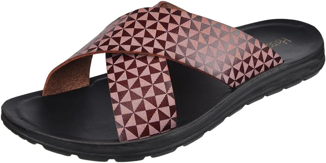 Harssidanzar Slide Sandals For Men,Summer Vintage Printing Sandals Slip on Quick-Dry Cross Slide Sandals KM238US