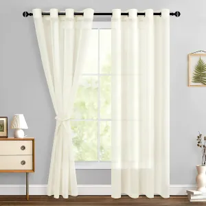 Hiasan Sheer Curtains for Bedroom with Tiebacks, Light Filtering Airy Breathable Voile Drapes Lightweight Grommet Window Curtains for Living Room, Sliding Glass Door, Ivory, W52 x L84, 2 Panels