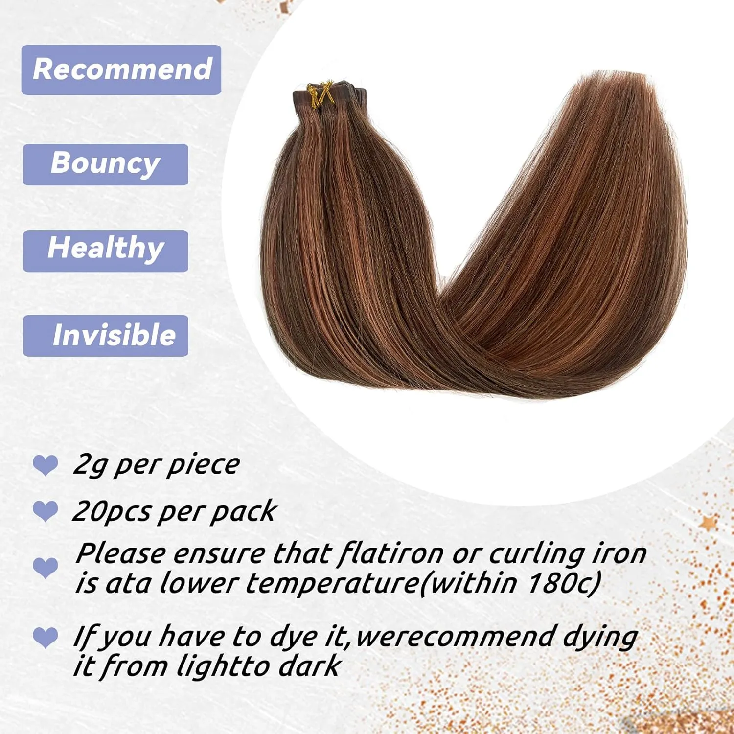 Highlighted Tape in Hair Extensions 22Inch Ombre Medium Brown with Medium Auburn Seamless Silky Straight Brown Highlights 100% Real Human Hair Tape ins Extensions 70Grams/20Pcs