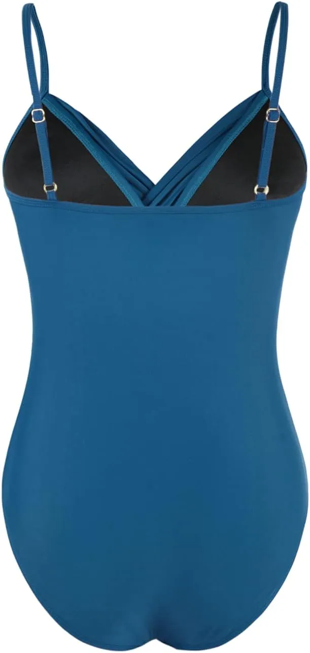 Hilor Women's One Piece Swimsuits Front Twist Swimwear V Neck Shirred Bathing Suit Monokini Tummy Control
