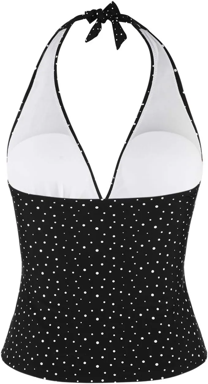 Hilor Women's Tummy Control Tankini Top Swimsuit Plunging V Neck Top Swimwear Halter Bathing Suits Swim Tops