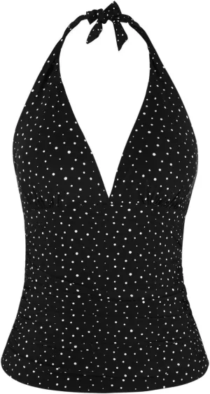 Hilor Women's Tummy Control Tankini Top Swimsuit Plunging V Neck Top Swimwear Halter Bathing Suits Swim Tops