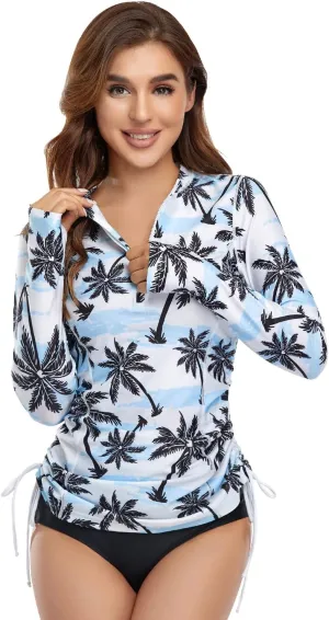 HISKYWIN Women's Long Sleeve UV Sun Protection Rash Guard Side Adjustable Wetsuit Swimsuit Top