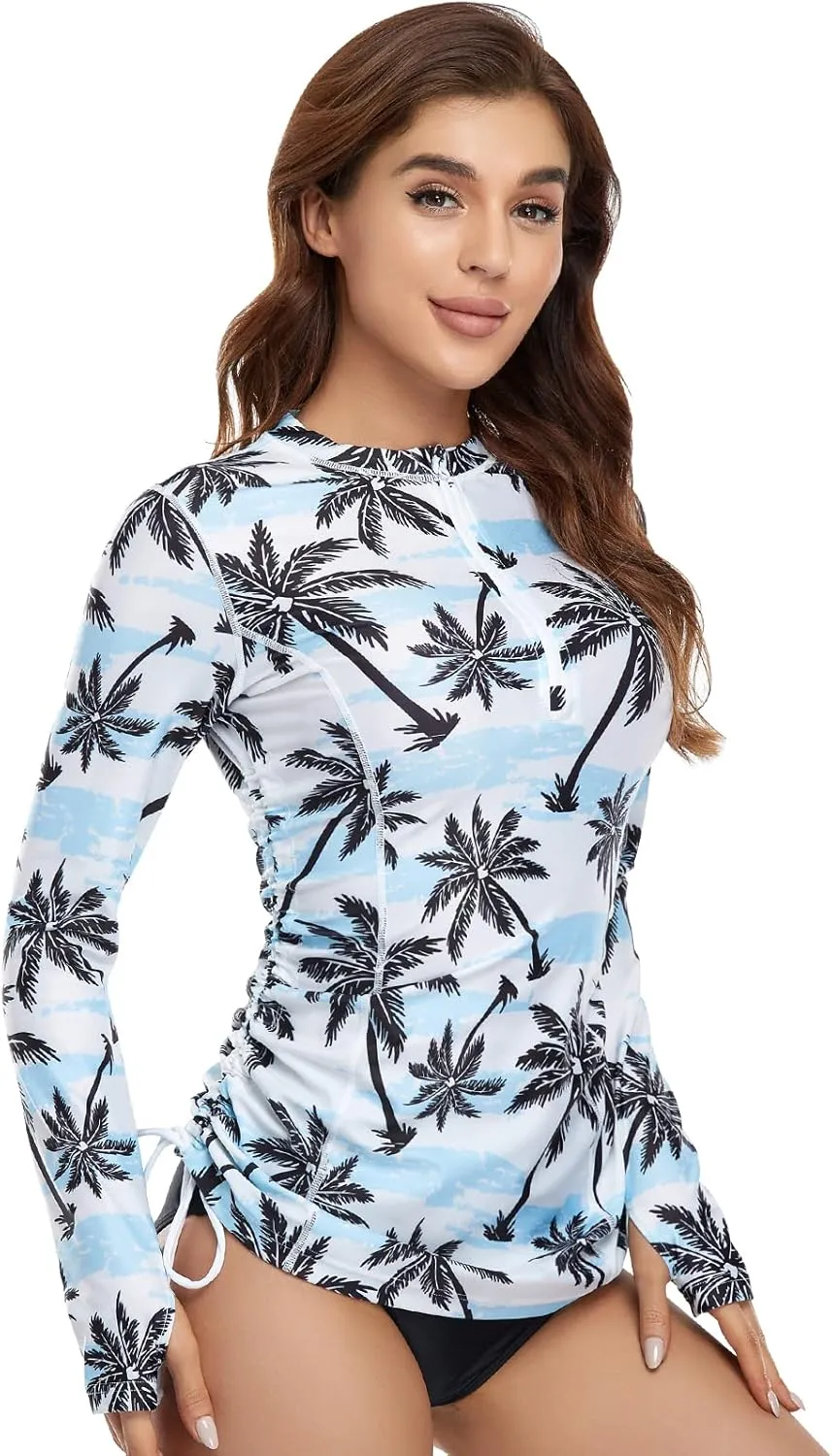 HISKYWIN Women's Long Sleeve UV Sun Protection Rash Guard Side Adjustable Wetsuit Swimsuit Top
