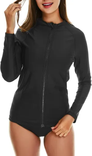 HODOSPORTS Women's Rashguard UPF 50  Swimsuit Zip Front Sun Protection Swim Shirt Long Sleeve S-5XL