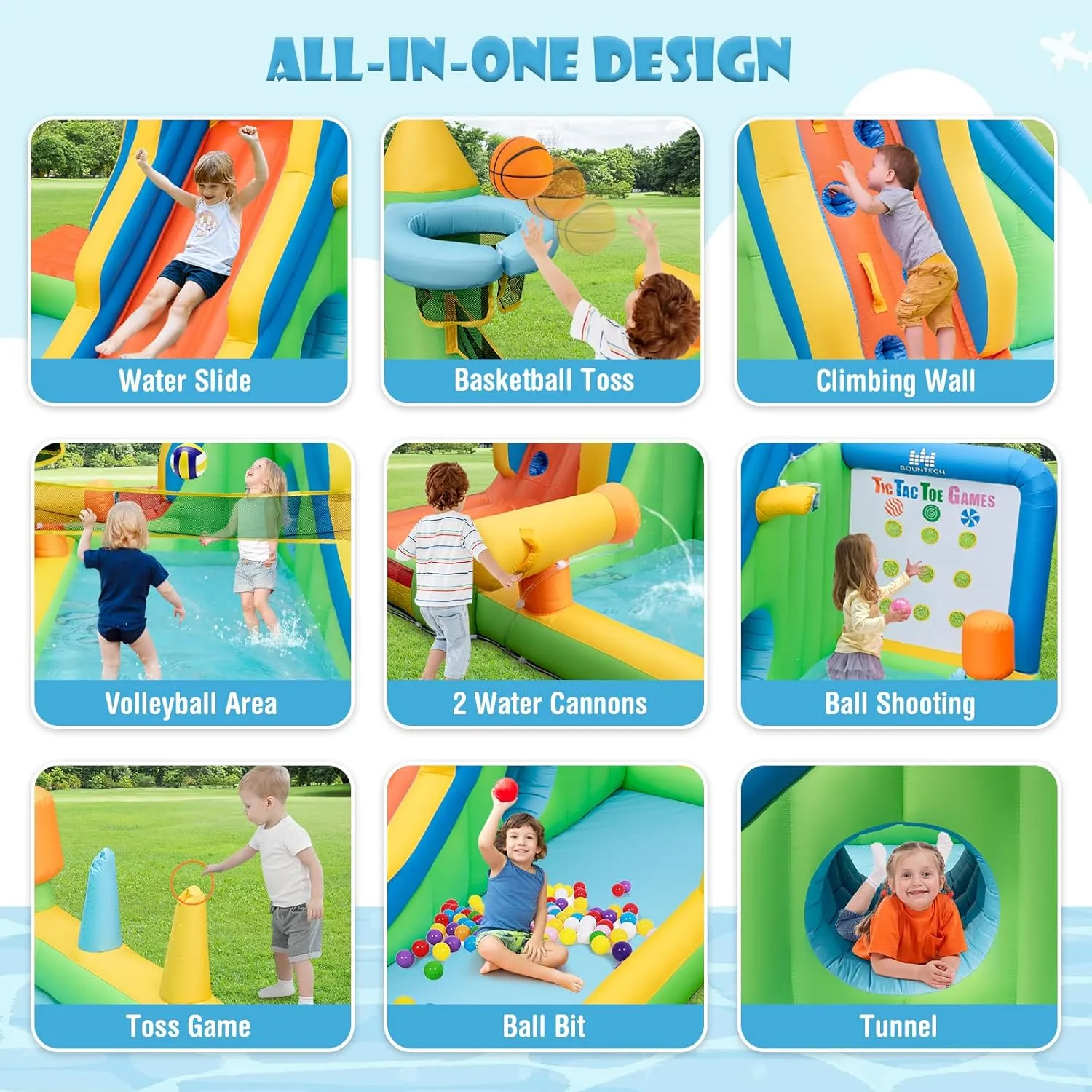 HONEY JOY Inflatable Water Slide, 9 in 1 Elephant Waterslide Water Park for Kids Backyard, Splash Pool, Tic Tac Toe, Climbing Wall, Water Slides Inflatables for Kids and Adults(Without Blower)