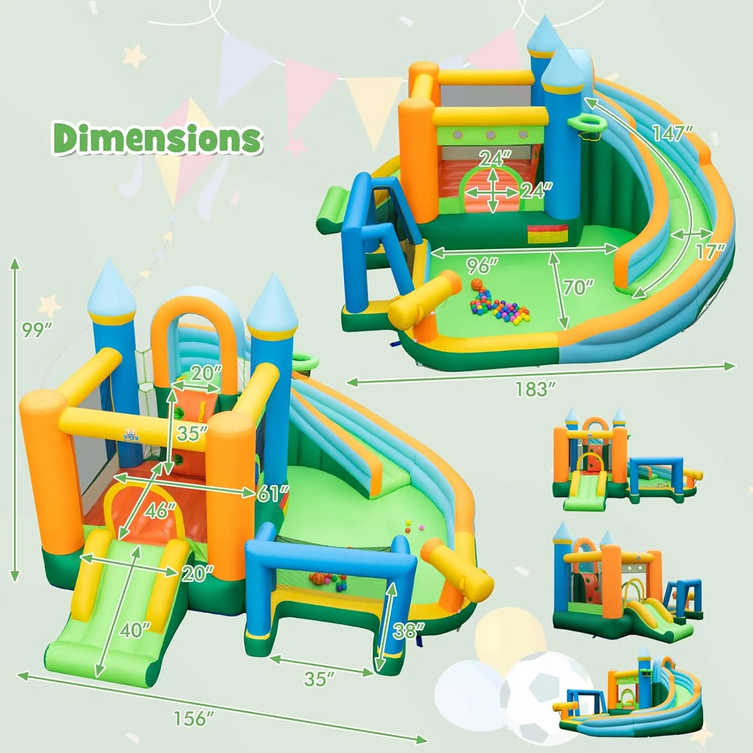 HONEY JOY Inflatable Water Slide, 9 in 1 Giant Water Bounce House Park w/Dual Slides, Soccer Gate, Deep Splash Pool, Indoor Outdoor Waterslides Inflatable for Kids Backyard (with 735w Blower)