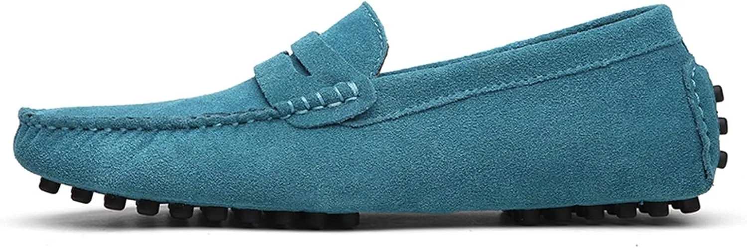 HOOENG Driving Moccasins for Men Suede Vamp Stitching Details Genuine Leather Soft Comfortable Flat Heel Resistant Casual Slip on