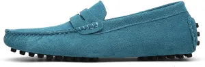 HOOENG Driving Moccasins for Men Suede Vamp Stitching Details Genuine Leather Soft Comfortable Flat Heel Resistant Casual Slip on