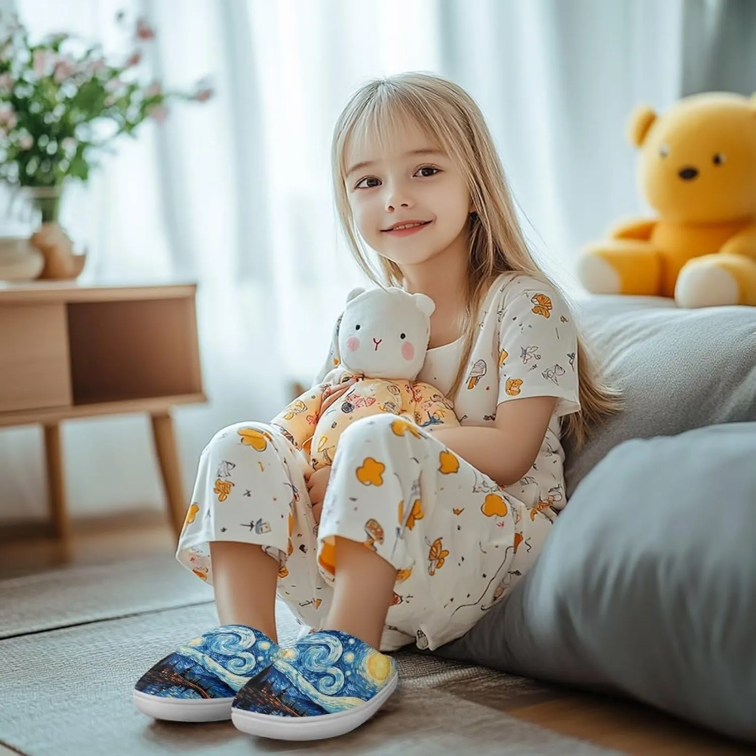 House Slippers for Kids Girls Fuzzy House Slippers House Shoes for Girls - White