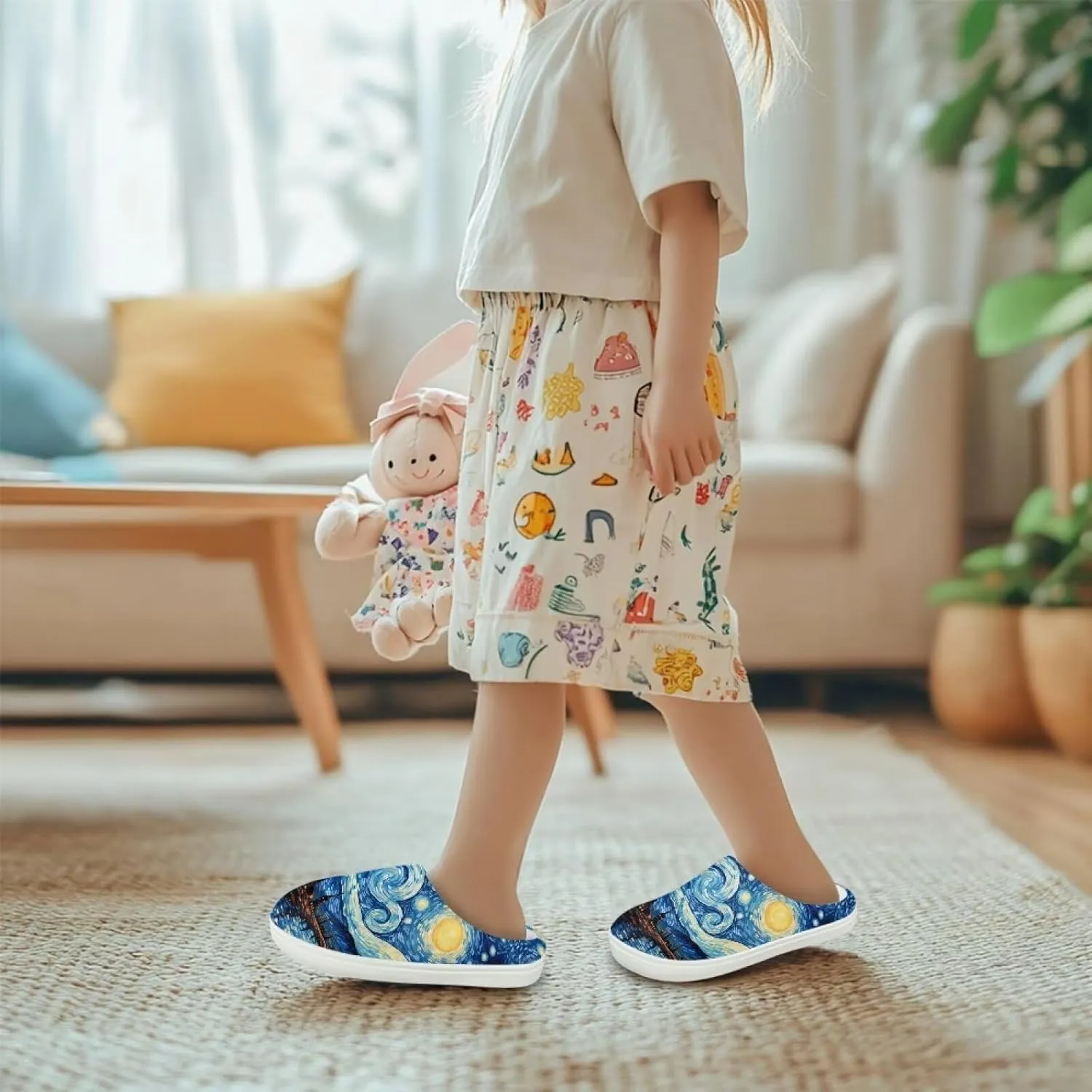 House Slippers for Kids Girls Fuzzy House Slippers House Shoes for Girls - White