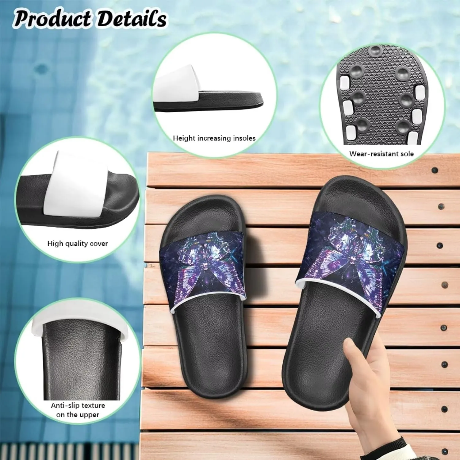 Howilath Chicken & Butterfly Slide Sandal for Kids Anti-Skid Beach Slippers Open Toe Quick Drying Sandal for Girls and Boys