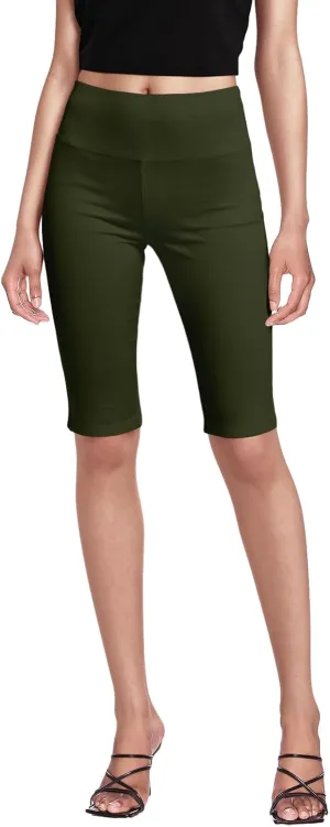 Hybrid & Company Womens Super Stretch Causal Pull On Millennium Twill Bermuda Shorts