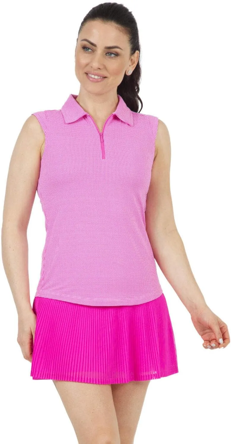 IBKUL Athleisure Wear Sun Protective UPF50  Icefil Cooling Tech Mini Check Sleeveless Polo – 14754