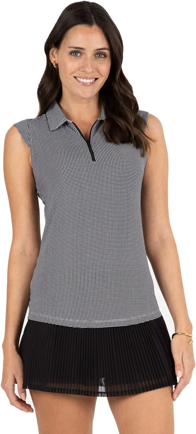 IBKUL Athleisure Wear Sun Protective UPF50  Icefil Cooling Tech Mini Check Sleeveless Polo – 14754