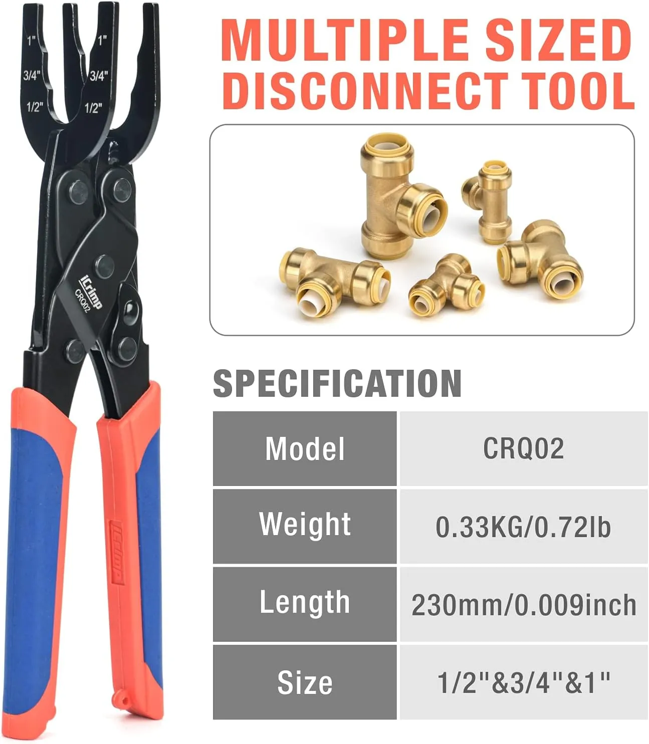 iCrimp Push-Fit Disconnect Tong Tool for Easily Removing Push-to-Connect Fittings(1/2-in, 3/4-in, 1-in), Multi-Sized Removal Tool For Push Fit Fittings