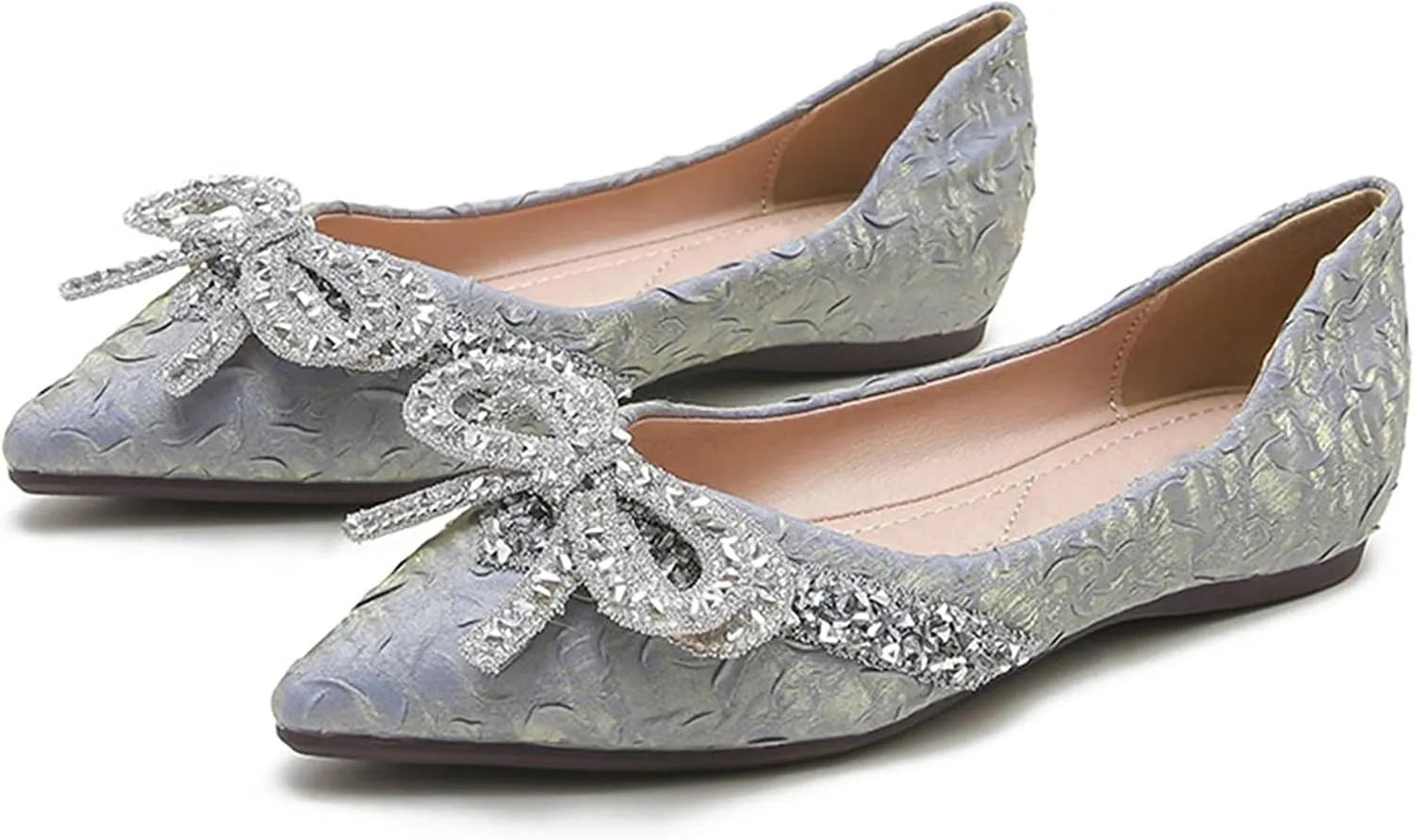 INEELUYI Ballets Flats for Women Bling Rhinestone Bowtie Dress Flat Shoes Slip on Soft Wedding Bowknot Flat Shoes