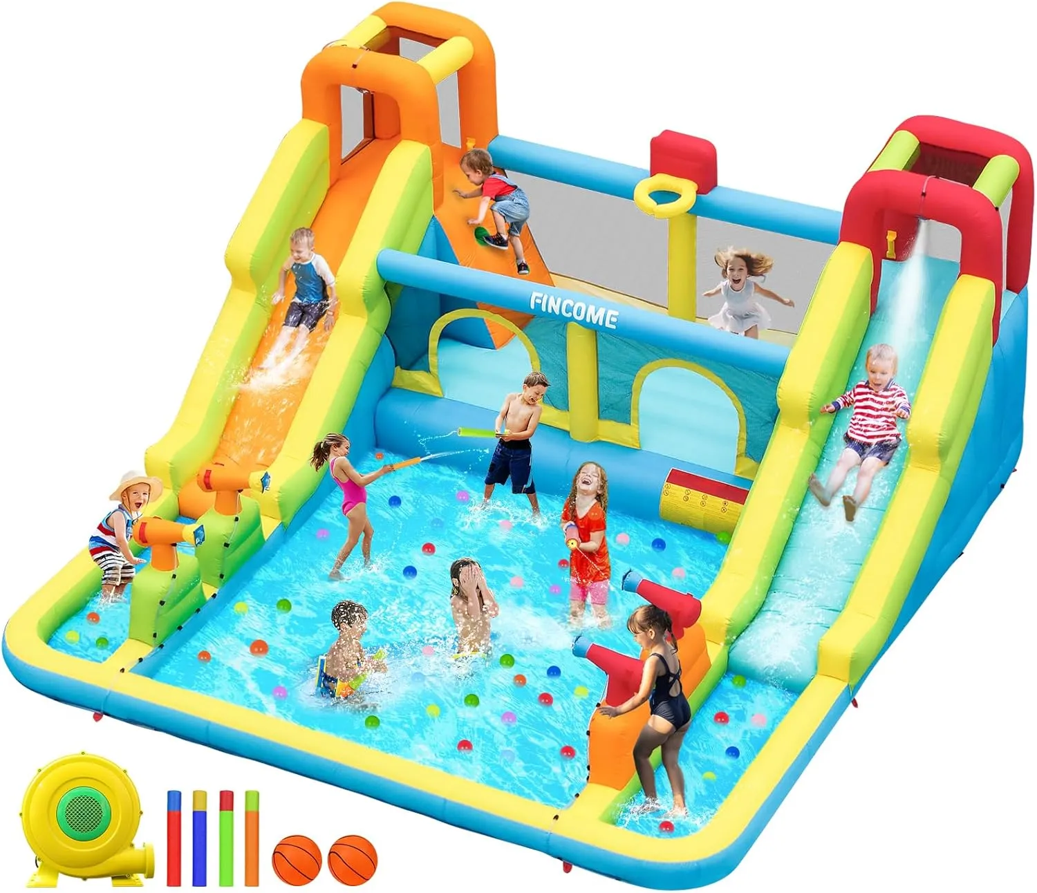 Inflatable Bounce House for Kids, Water Bounce House with Double Slides Outdoor Indoor, Jumping Bouncy Castle with Air Blower for Park Backyard Party Birthday (with 750W Blower)