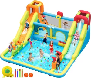 Inflatable Bounce House for Kids, Water Bounce House with Double Slides Outdoor Indoor, Jumping Bouncy Castle with Air Blower for Park Backyard Party Birthday (with 750W Blower)