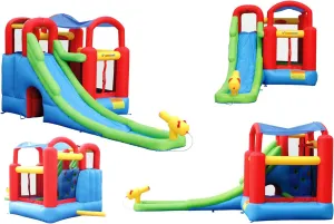 Inflatable Bounce House or Water Slide Wet or Dry with Sun Roof, Ball Pit 30 Balls, Water Gun, Fun Bouncing Area with Basketball Hoop, Long Slide with Climbing Wall, UL Certified Blower Included
