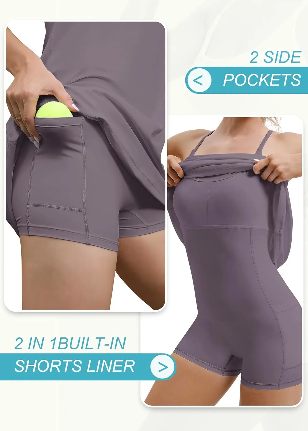 IUGA Tennis Dress for Women Athletic Golf Workout Dress with Built-in Shorts and Bra, Adjustable Straps & Pockets