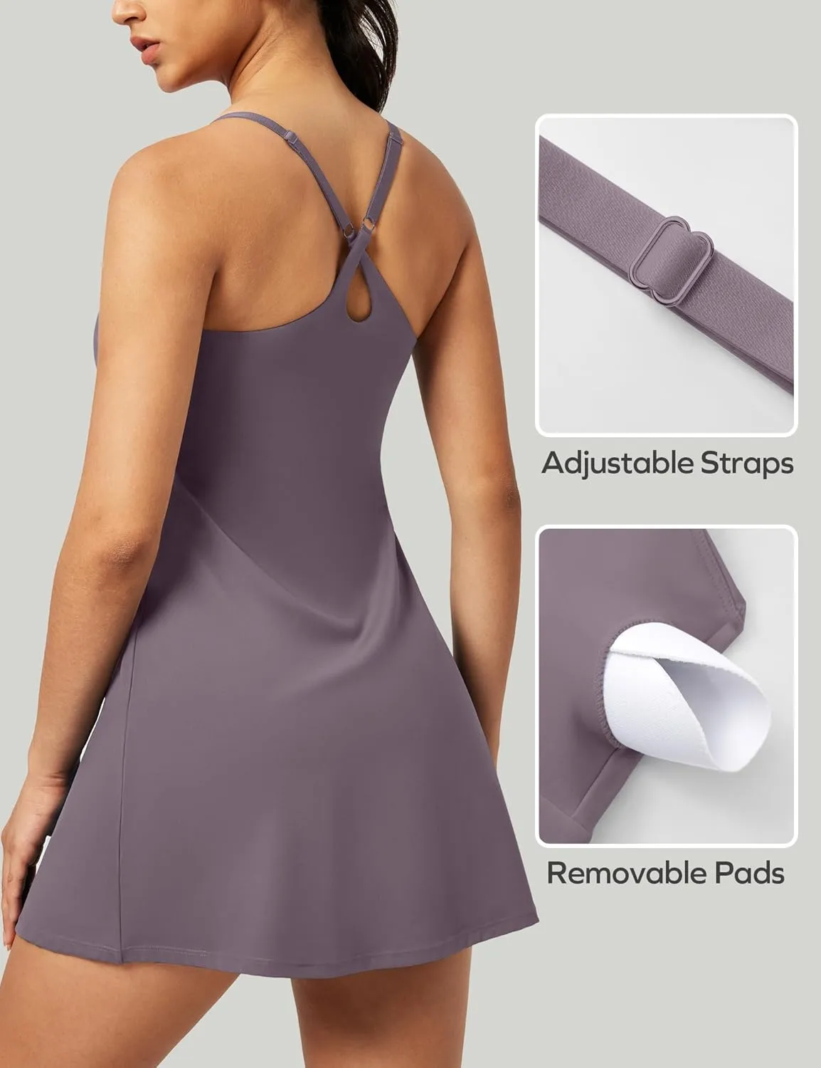 IUGA Tennis Dress for Women Athletic Golf Workout Dress with Built-in Shorts and Bra, Adjustable Straps & Pockets