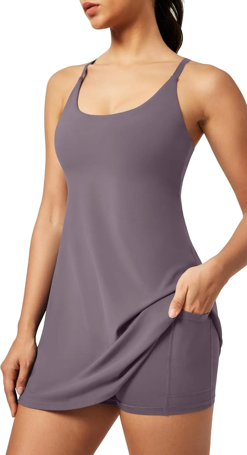 IUGA Tennis Dress for Women Athletic Golf Workout Dress with Built-in Shorts and Bra, Adjustable Straps & Pockets