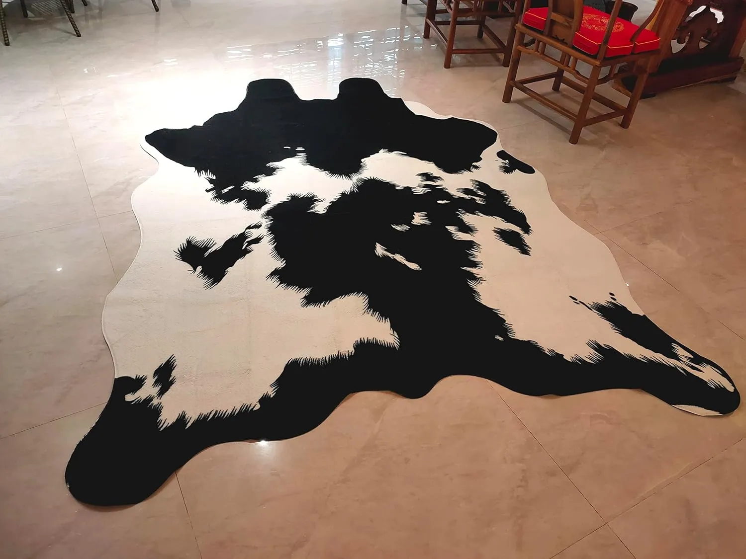 JACCAWS Black Faux Cowhide Rug (6.2ft x 8.3ft)-Soft and Skin-Friendly Animal Hide Rug,Non-Slip Cow Print Rug for Living Room, Bedroom, Dining Area or Office. (Black and White, 6.2 x 8.3 Feet)
