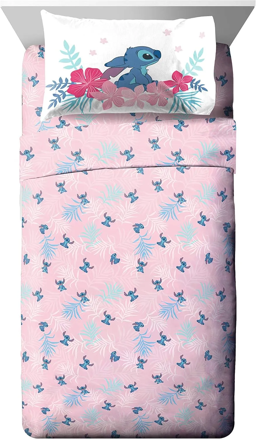 Jay Franco Disney Lilo & Stitch Paradise Dream 5 Piece Twin Bed Set - Includes Reversible Comforter & Sheet Set Bedding - Super Soft Fade Resistant Microfiber (Official Disney Product)