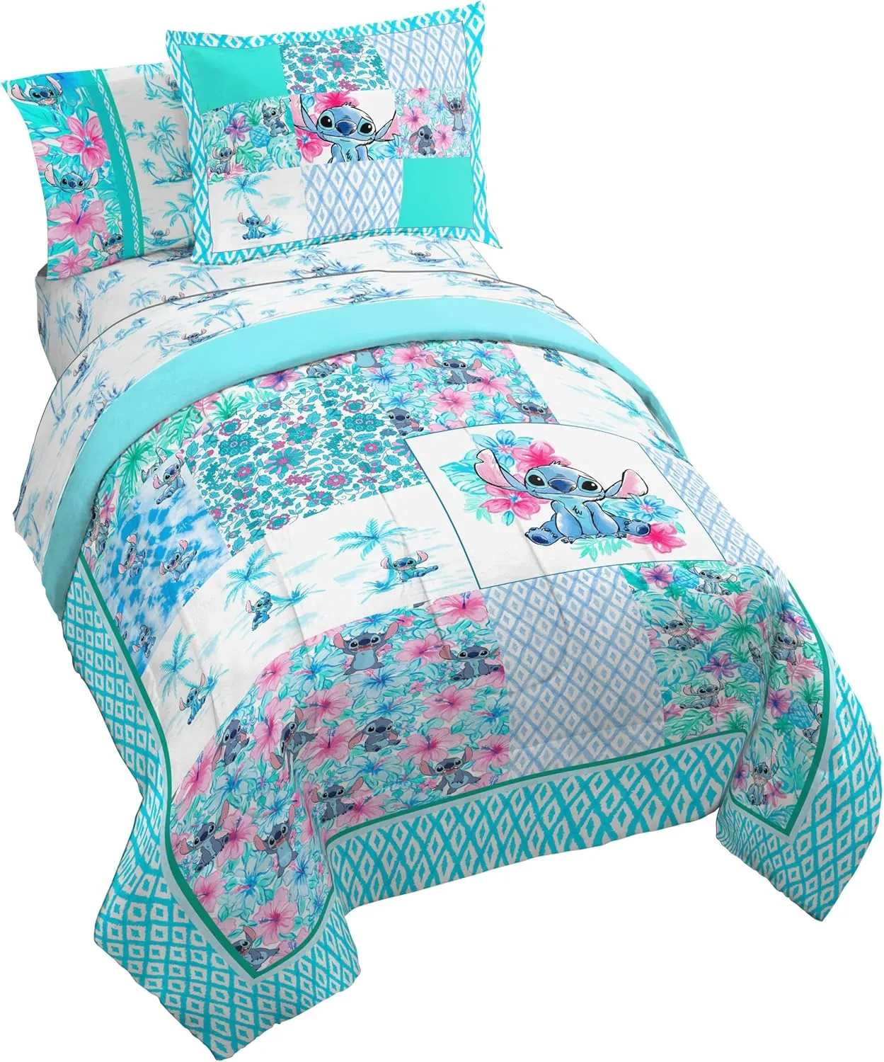 Jay Franco Kids Comforter Set Includes Sheets and Pillow Covers - Soft and Cozy Bed Set for Stylish Room Decor, Multi - Lilo and Stitch 02, 7 Piece Full Bedding