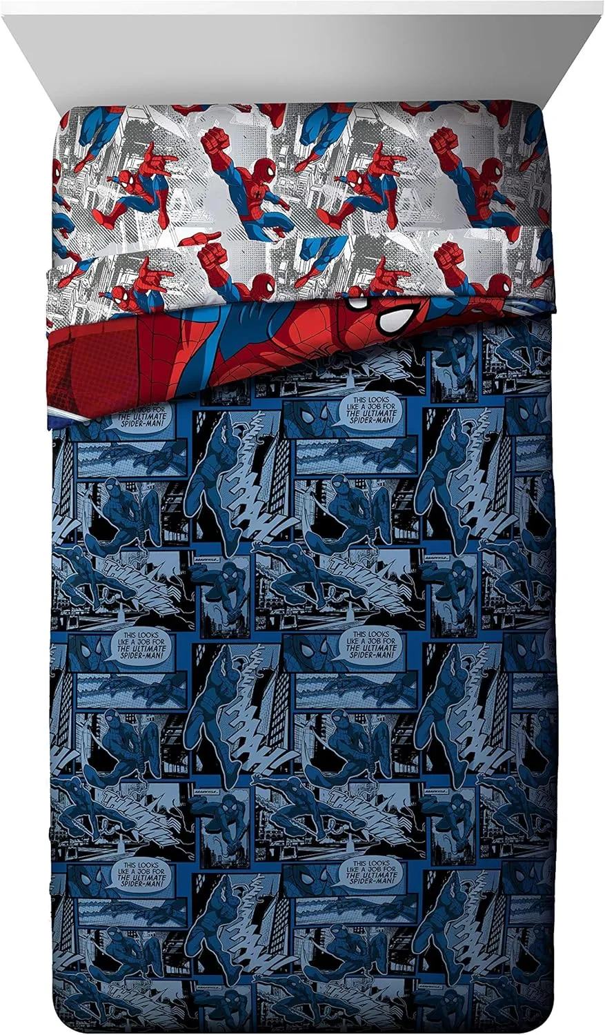 Jay Franco Marvel Spiderman Burst 5 Piece Full Bed Set - Includes Reversible Comforter & Sheet Set - Bedding - Super Soft Fade Resistant Microfiber (Official Marvel Product)