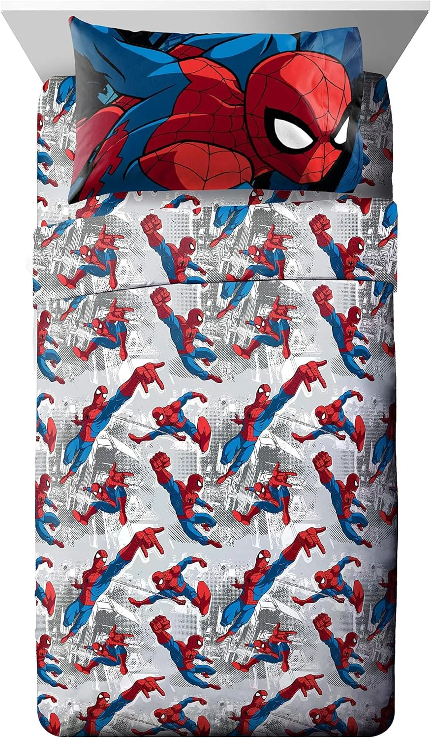 Jay Franco Marvel Spiderman Burst 5 Piece Full Bed Set - Includes Reversible Comforter & Sheet Set - Bedding - Super Soft Fade Resistant Microfiber (Official Marvel Product)