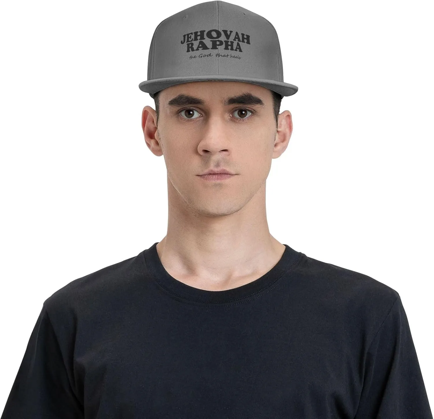 Jehovah Rapha The God Who Heals Flat Brim Baseball Cap,Snapback Hat Adjustable Trucker Hat for Men & Women,Black