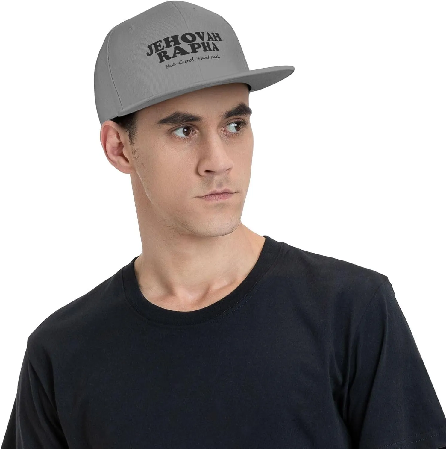 Jehovah Rapha The God Who Heals Flat Brim Baseball Cap,Snapback Hat Adjustable Trucker Hat for Men & Women,Black