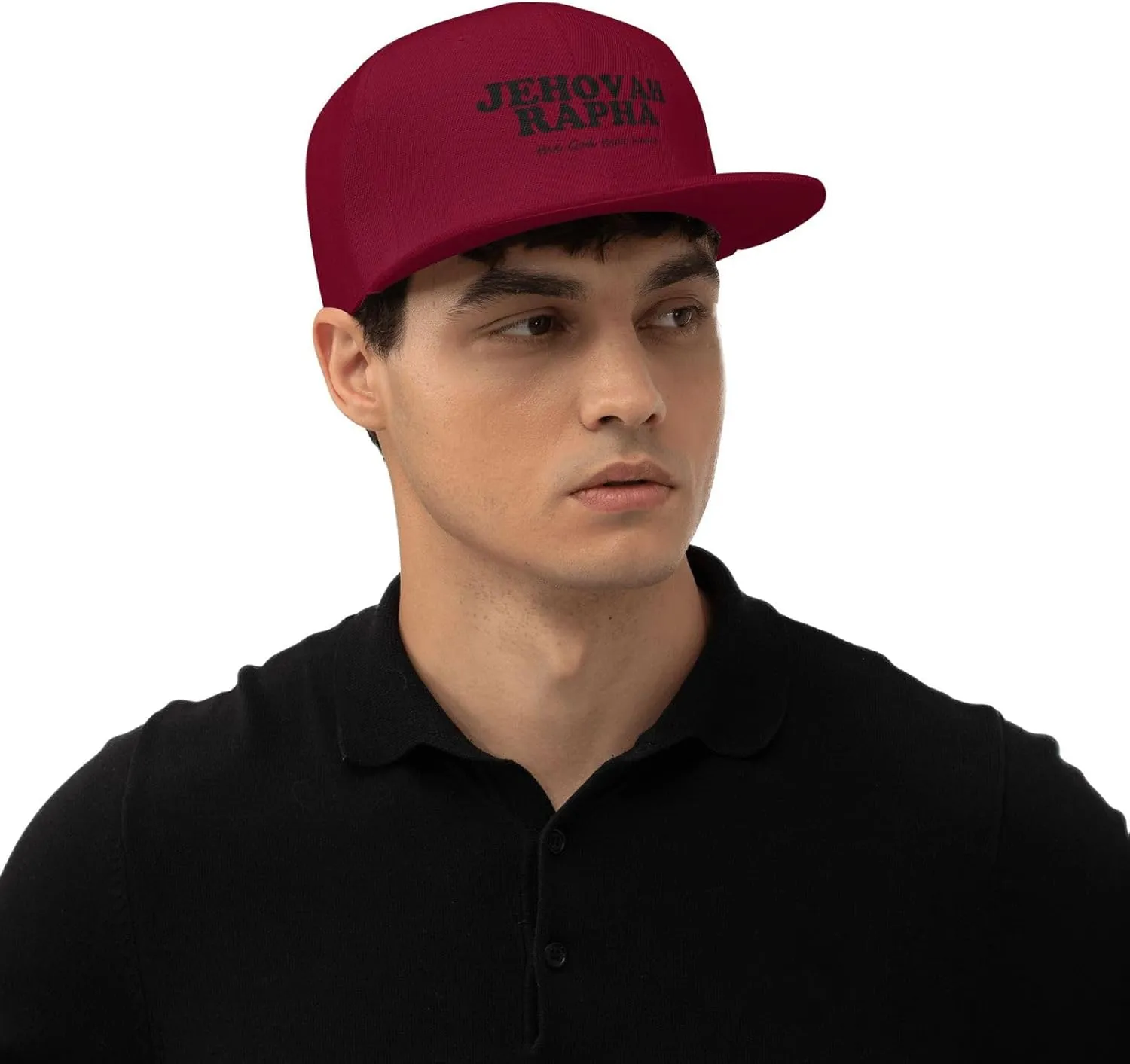 Jehovah Rapha The God Who Heals Flat Brim Baseball Cap,Snapback Hat Adjustable Trucker Hat for Men & Women,Black