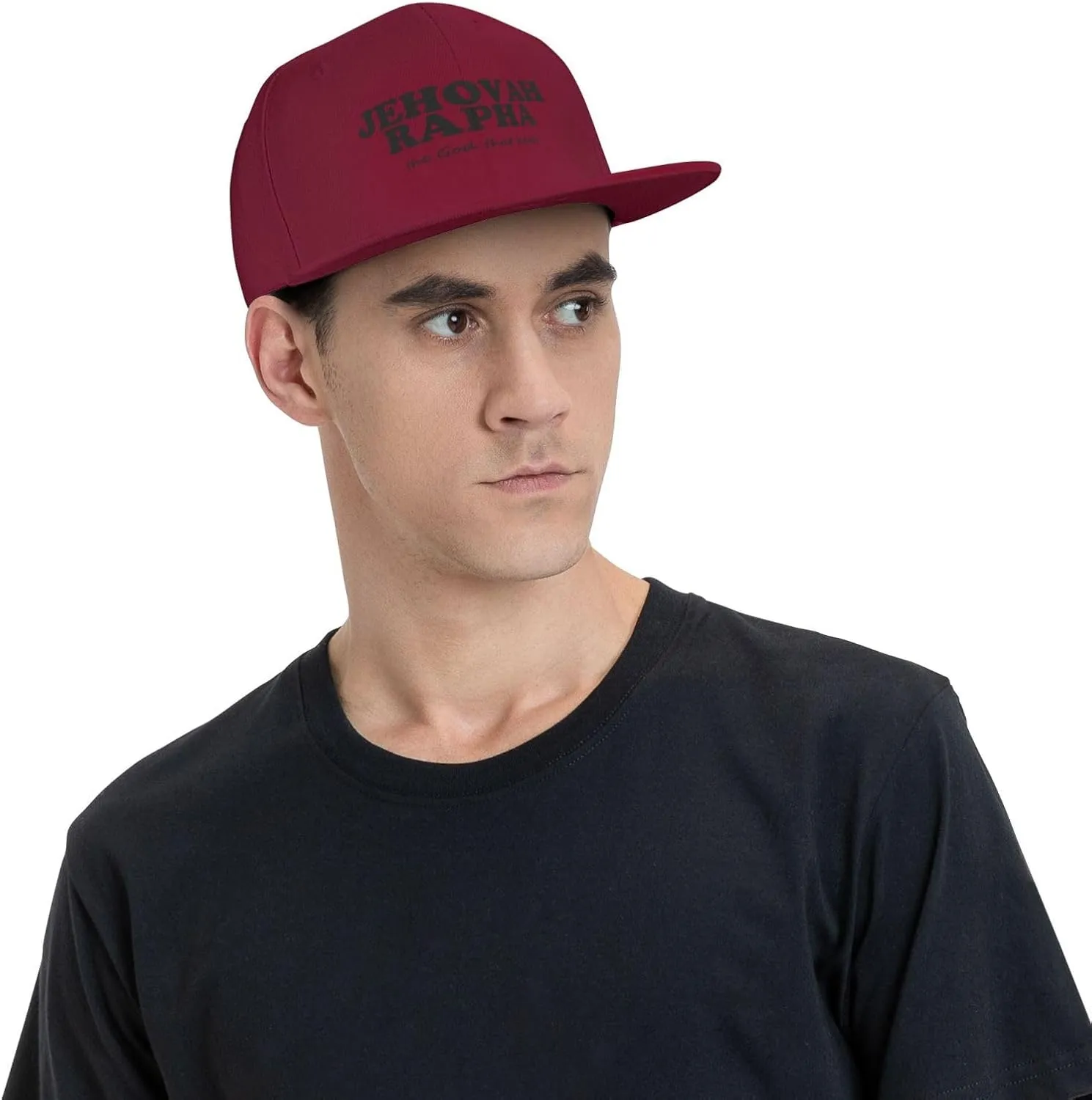 Jehovah Rapha The God Who Heals Flat Brim Baseball Cap,Snapback Hat Adjustable Trucker Hat for Men & Women,Black