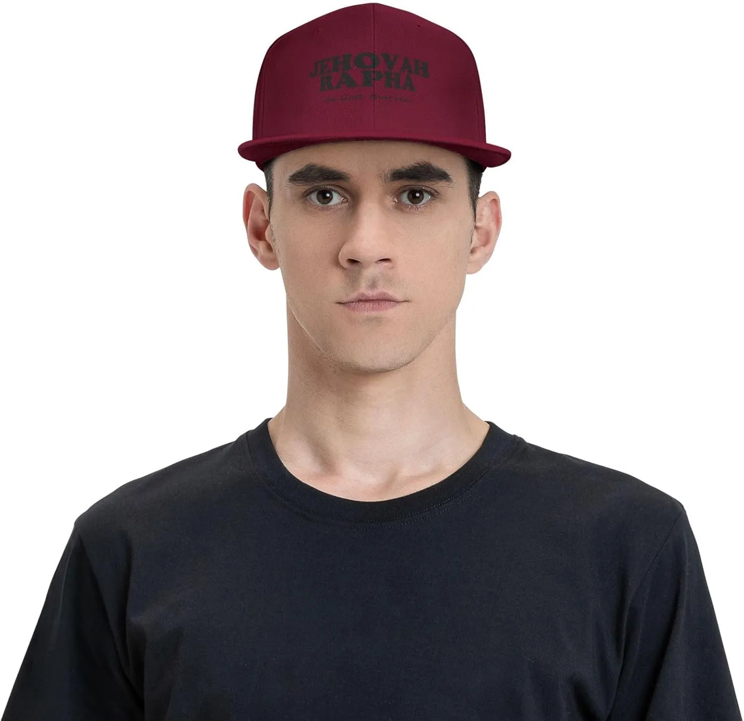 Jehovah Rapha The God Who Heals Flat Brim Baseball Cap,Snapback Hat Adjustable Trucker Hat for Men & Women,Black