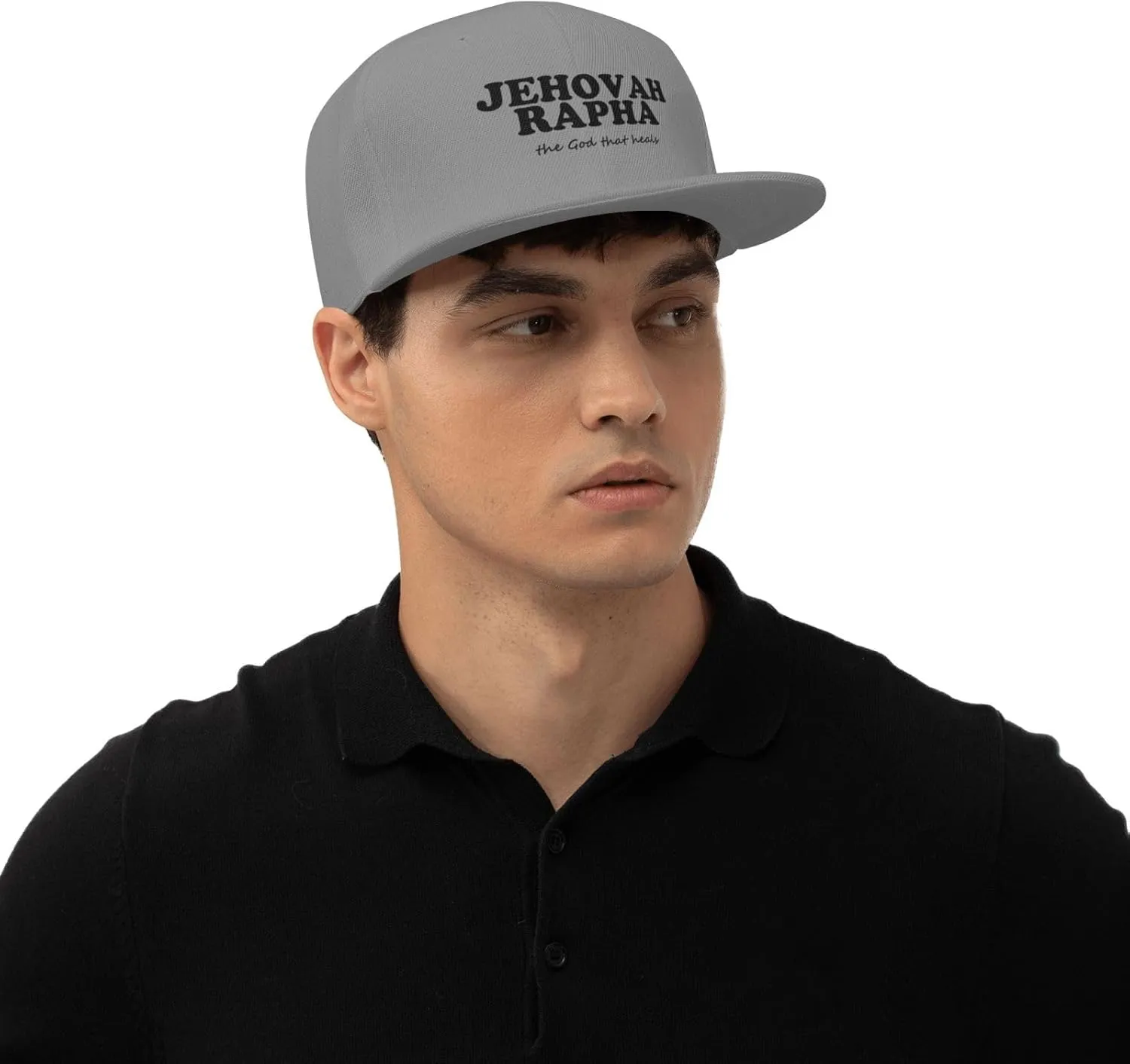 Jehovah Rapha The God Who Heals Flat Brim Baseball Cap,Snapback Hat Adjustable Trucker Hat for Men & Women,Black