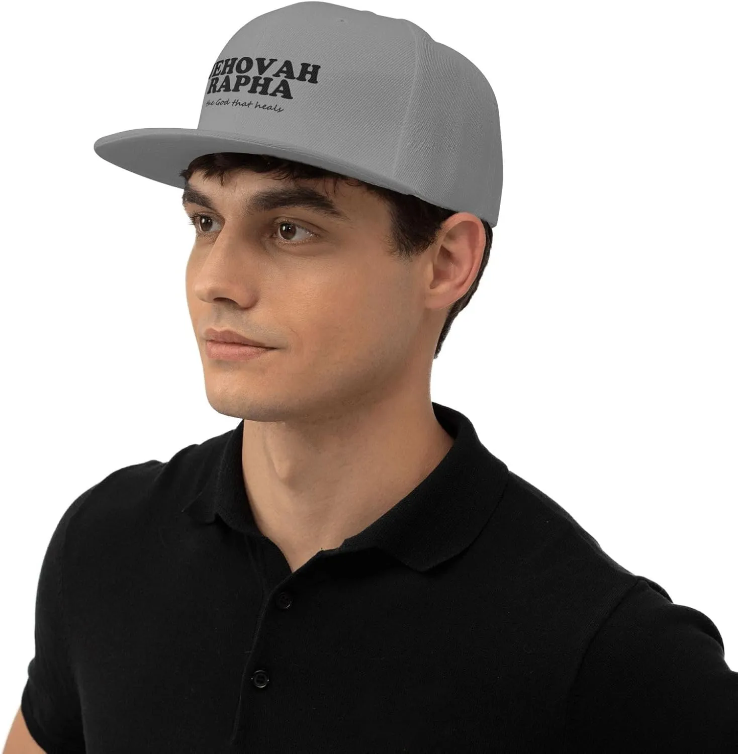 Jehovah Rapha The God Who Heals Flat Brim Baseball Cap,Snapback Hat Adjustable Trucker Hat for Men & Women,Black