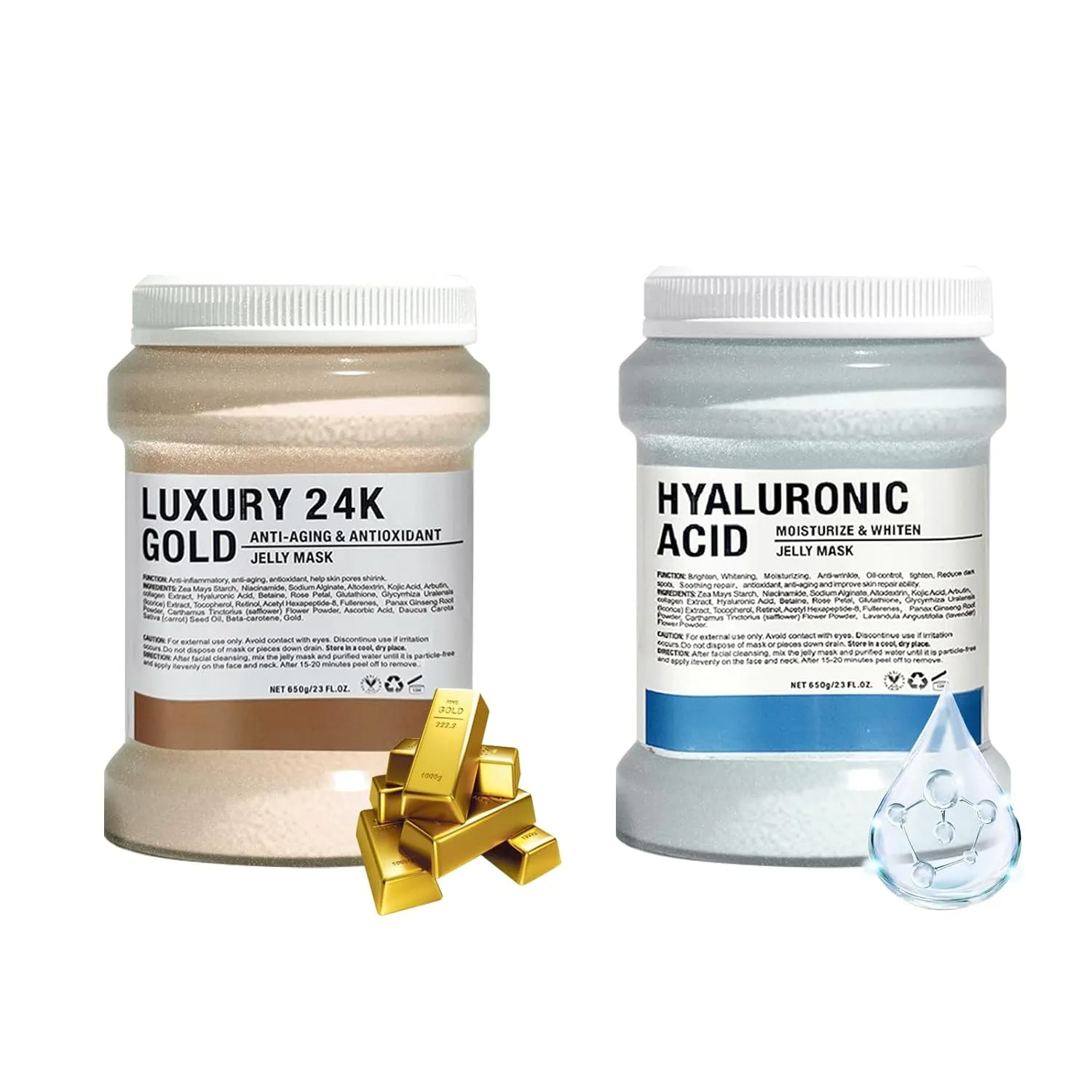 Jelly Mask Hydrating Deep Cleaning Detoxing Healing and Relaxing Premium Modeling Rubber For Facials Professional Set - 2 Treatments(Hyaluronic Acid,24K GLOD)