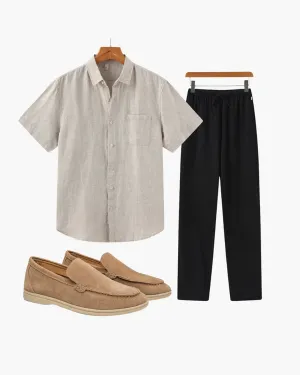 John |  Lightweight Shirt Pant with Suede Loafer Set