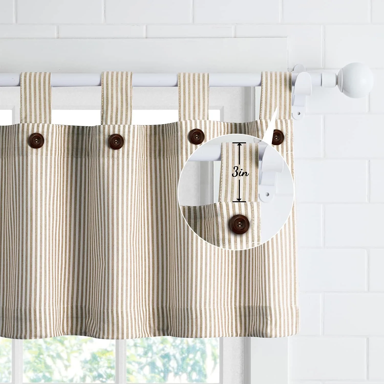 July Joy 3-Piece Cotton Tier Curtains 36 Inches Long Country Kitchen Curtains Set Tab Top for Small Window Bathroom Farmhouse 56" x 36", Linen