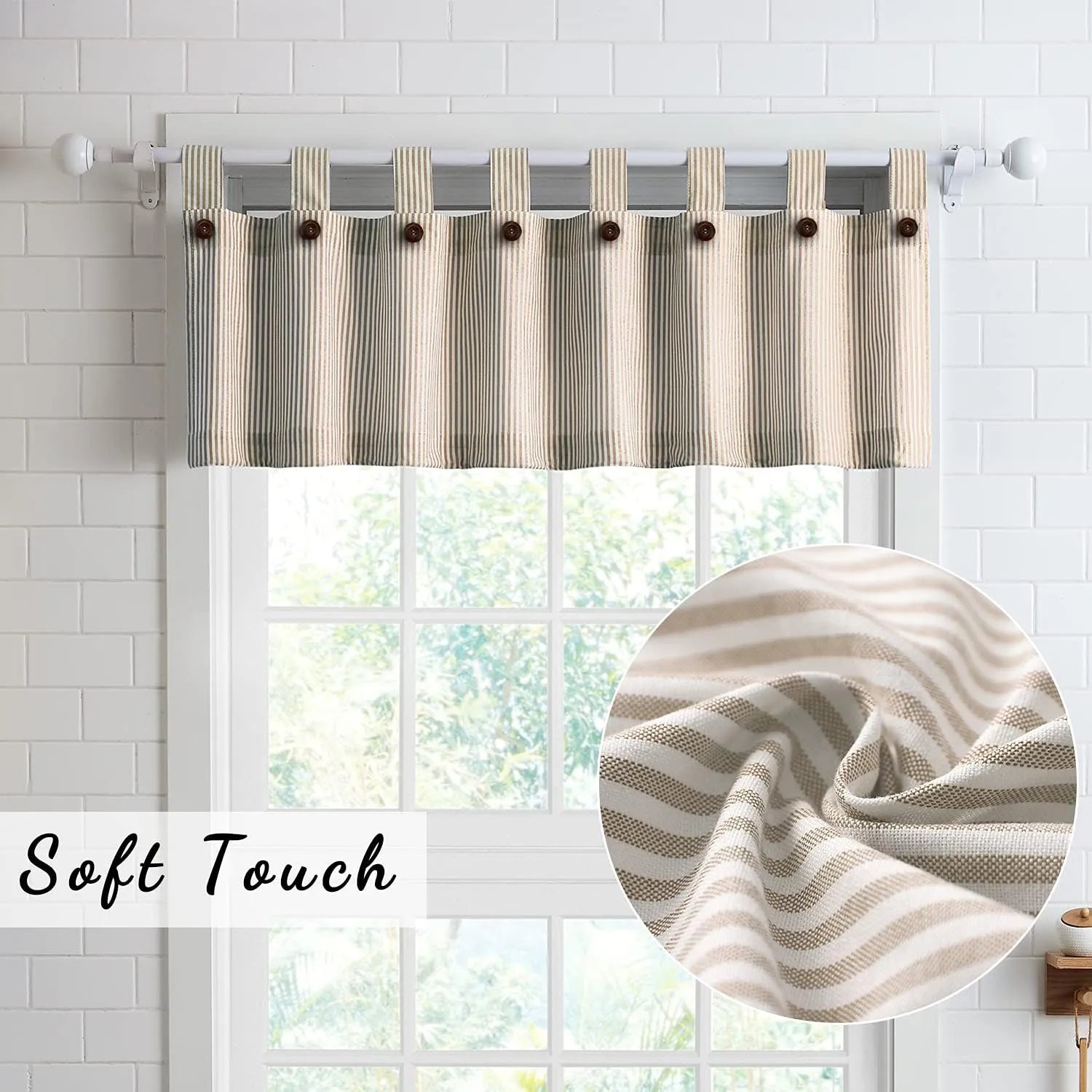 July Joy 3-Piece Cotton Tier Curtains 36 Inches Long Country Kitchen Curtains Set Tab Top for Small Window Bathroom Farmhouse 56" x 36", Linen