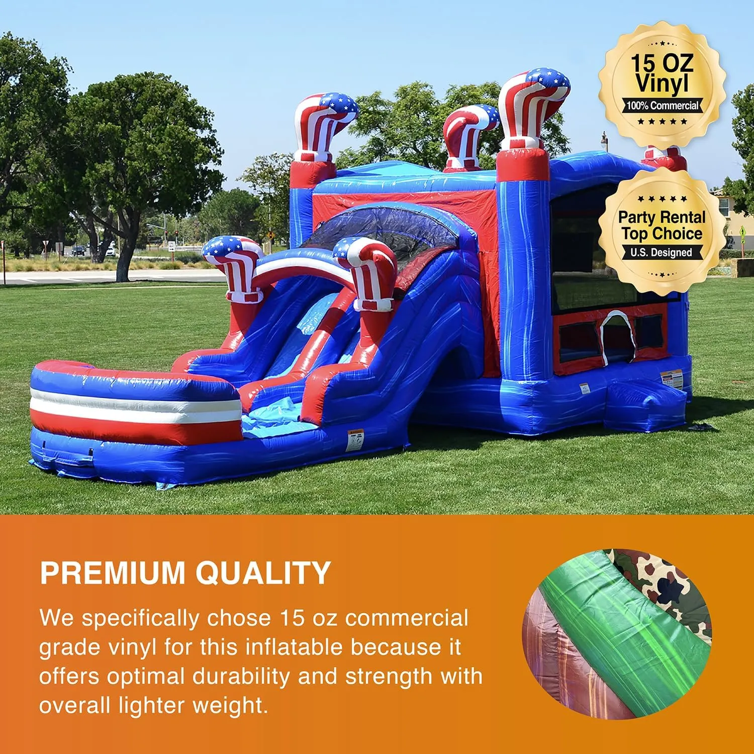 JumpOrange American Boxing Commercial Grade Bounce House Water Slide with Pool for Kids and Adults (with Blower), Basketball Hoop, Wet Dry Combo, Outdoor, Big Inflatable, Birthday Party Rental