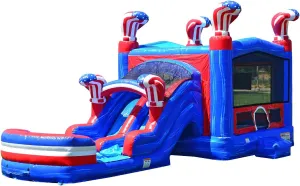 JumpOrange American Boxing Commercial Grade Bounce House Water Slide with Pool for Kids and Adults (with Blower), Basketball Hoop, Wet Dry Combo, Outdoor, Big Inflatable, Birthday Party Rental