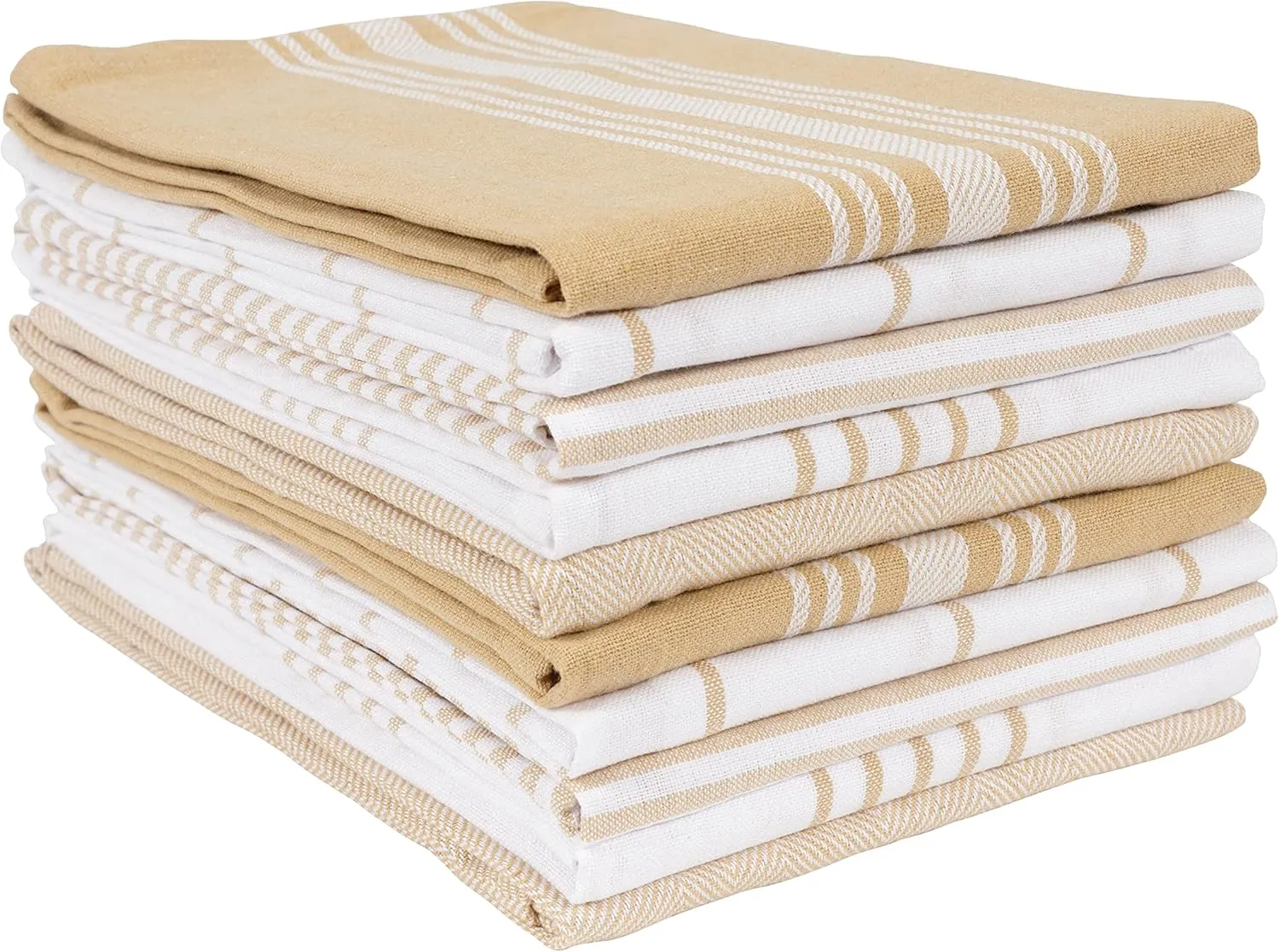 KAF Home Soho Kitchen Dish Towel Set of 10 | 18 x 28 Inch Tea Towels | Soft and Absorbent Mixed Set of Flat Towels (Beige)